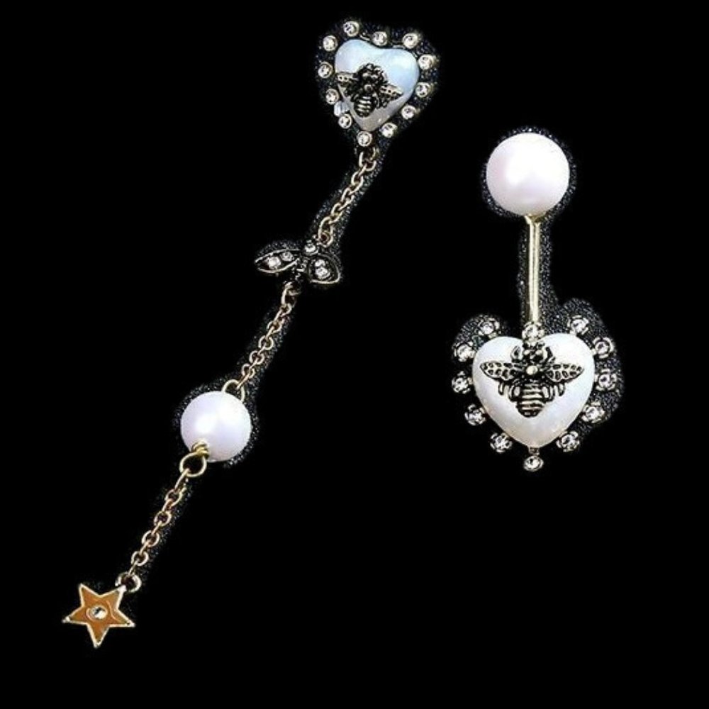 Bee Faux Pearl Rhinestone Earrings NWT - Picture 2 of 2